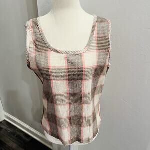 Giselle Apparel Multicolor Plaid Round Neck Sleeveless Smocked Blouse Size XL